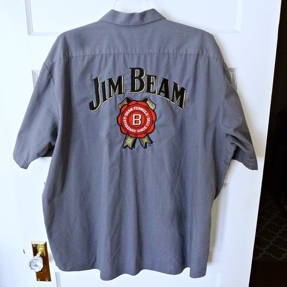 Jim Beam Other - Jim Beam Embroidered Logo Work Button Up Shirt Short Sleeve Gray Mens 2XL